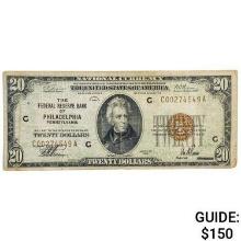 FR. 1870-C 1929 $20 FRBN FEDERAL RESERVE BANK NOTE PHILADELPHIA, PA VERY FINE