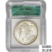 1881-CC Morgan Silver Dollar ICG MS63