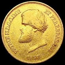 1858 Brazil 1/4oz Gold Pedro LIGHTLY CIRCULATED