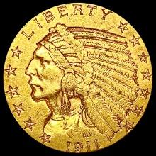 1911 $5 Gold Half Eagle CLOSELY UNCIRCULATED