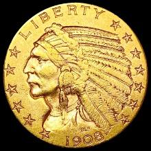 1908 $5 Gold Half Eagle CLOSELY UNCIRCULATED