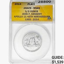 2014 1/2oz. Platinum JFK Apollo 11 Medal ANACS MS69