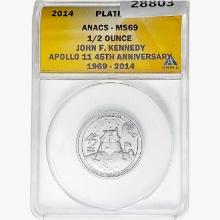 2014 1/2oz. Platinum JFK Apollo 11 Medal ANACS MS69