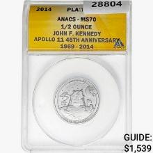 2014 1/2oz. Platinum JFK Apollo 11 Medal ANACS MS69