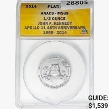 2014 1/2oz. Platinum JFK Apollo 11 Medal ANACS MS69