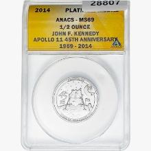 2014 1/2oz. Platinum JFK Apollo 11 Medal ANACS MS69