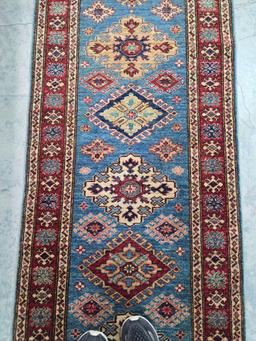 Fine Hand Woven Kazak Wool Runner Rug / Carpet