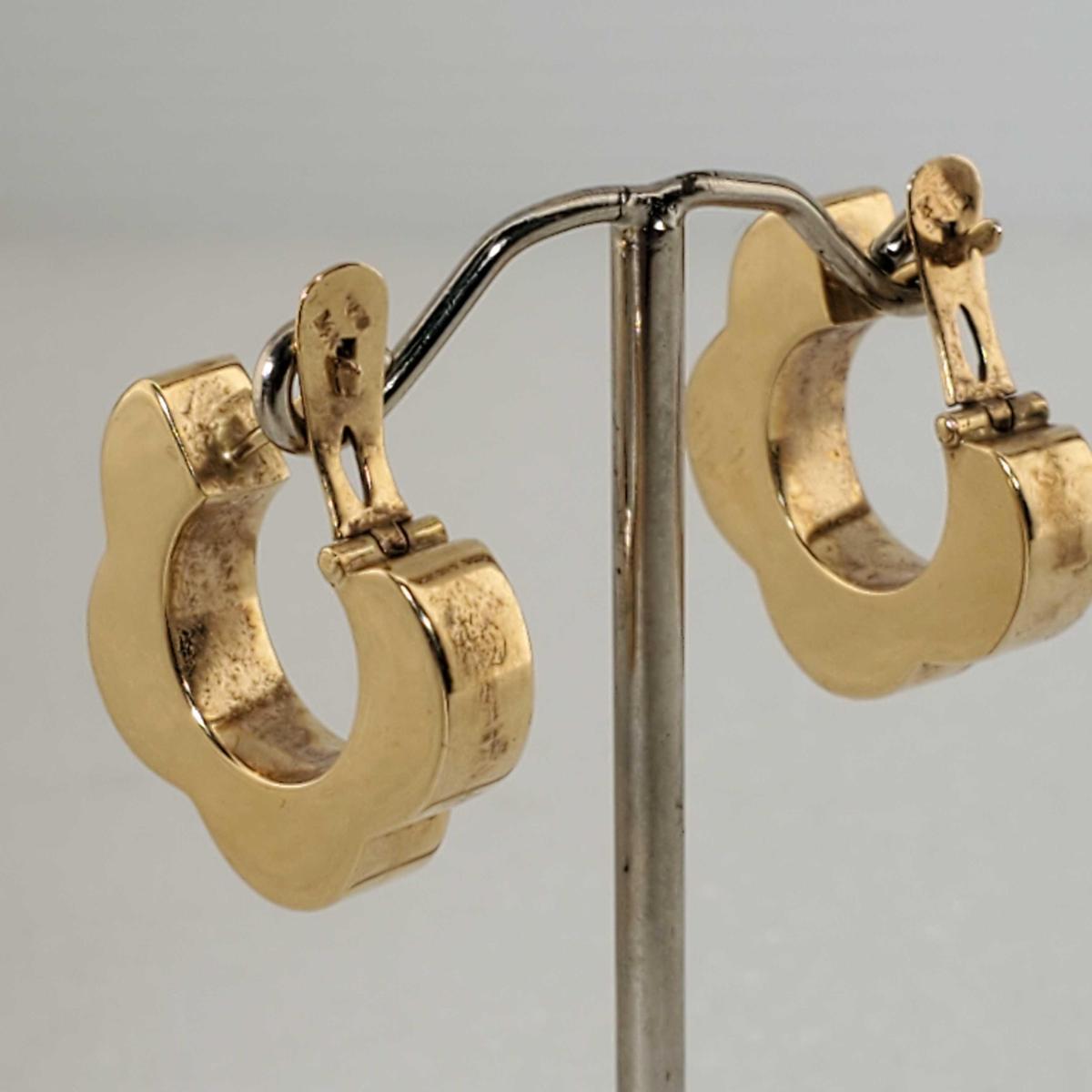 Pair Of 14K Yellow Gold MCM Flower Design Hoop Earrings