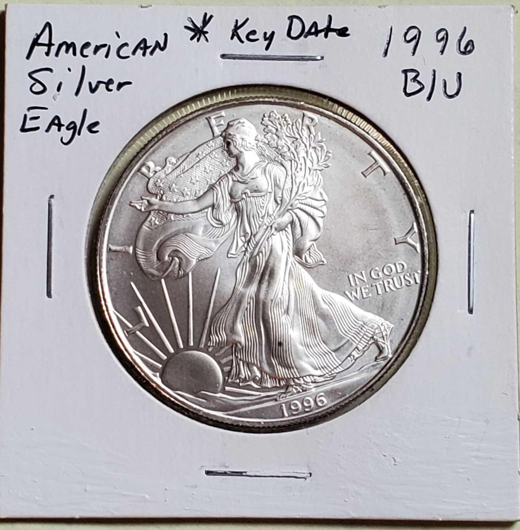 3 1996 1oz Pure .999 Silver Eagle Bullion Coins (Key Date)