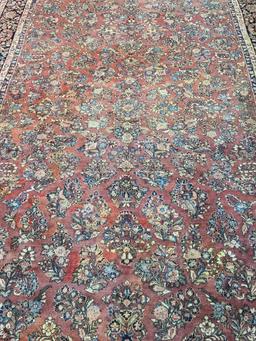 Large Antique Persian Saouk Red Ground Overall Floral Rug / Carpet