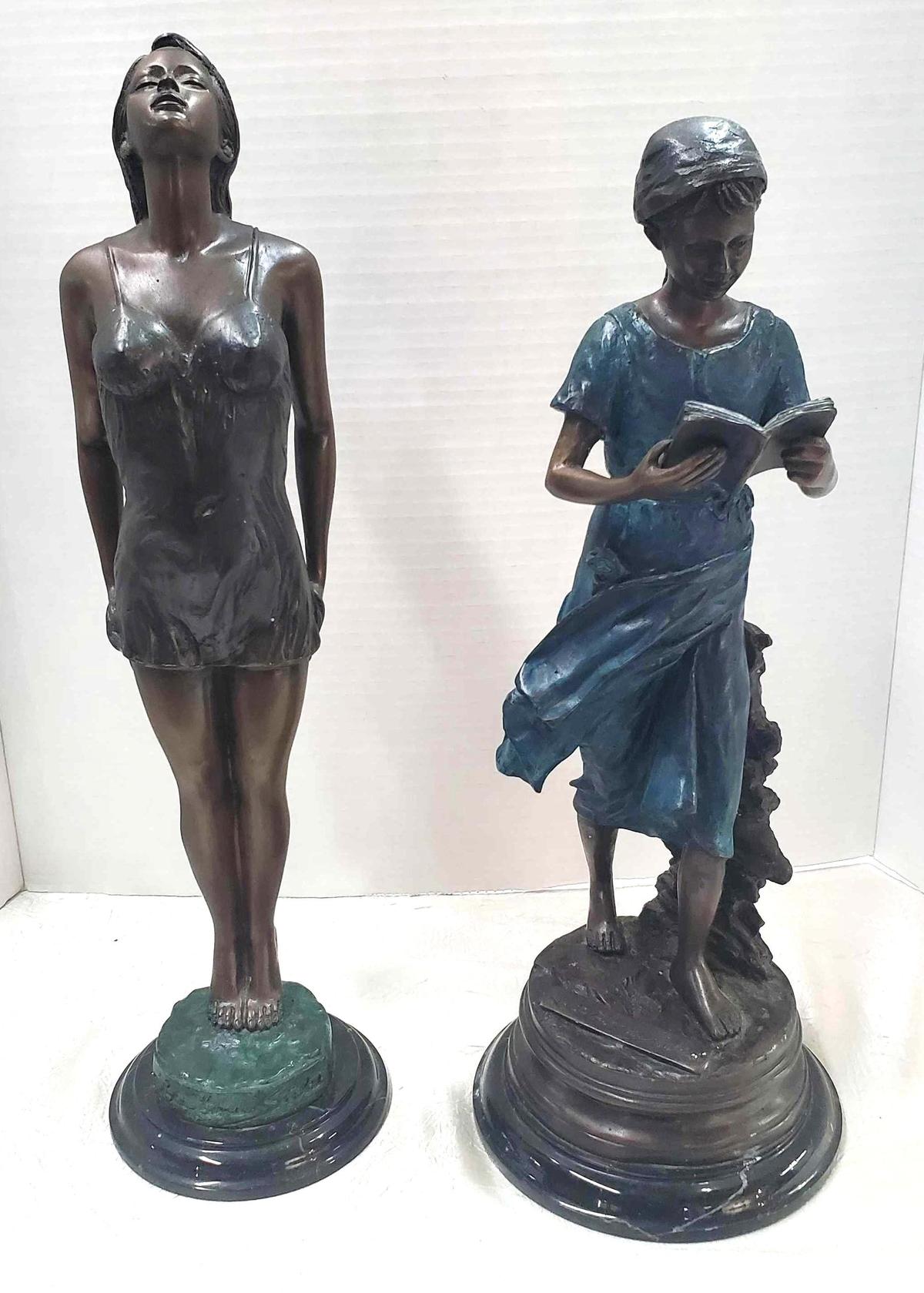 2 Vintage Bronze Sculptures Of Female Figures By Lake Geneva Studios