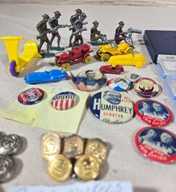 Case Lot of Collectibles Incl. Railroad Buttons, Military Medals, & More