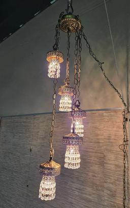 Vintage Hollywood Regency Ceiling Light with Graduating Crystal Pendants