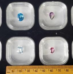 Tray Lot of 32 Facet Cut Mixed Gemstones in Display Case