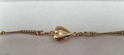 14K Yellow Gold Puffy Heart & Woven Chain Bracelet Made In Italy