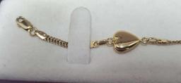 14K Yellow Gold Puffy Heart & Woven Chain Bracelet Made In Italy