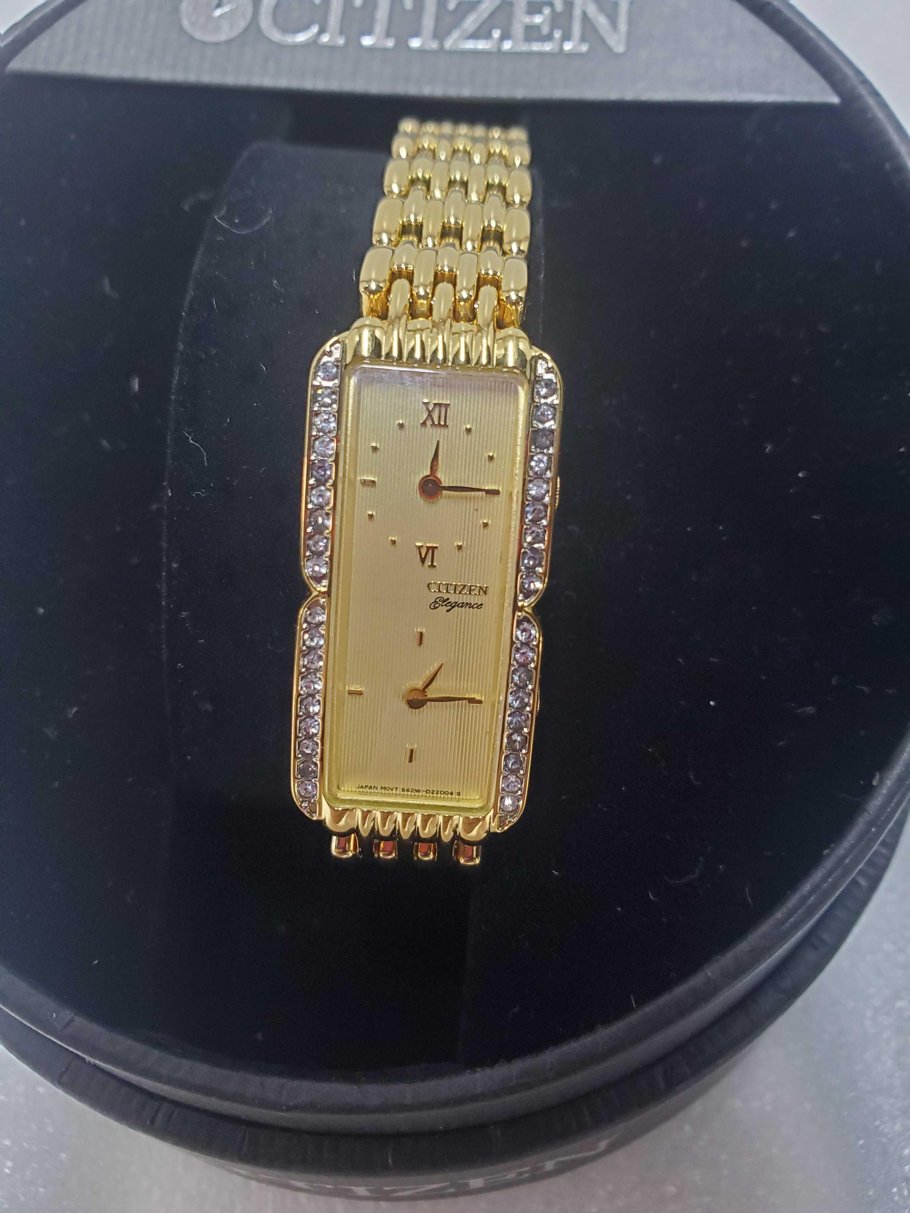 Citizen Elegance Gold Tone Quartz Dual Time Ladies Wrist Watch Original Box And Papers