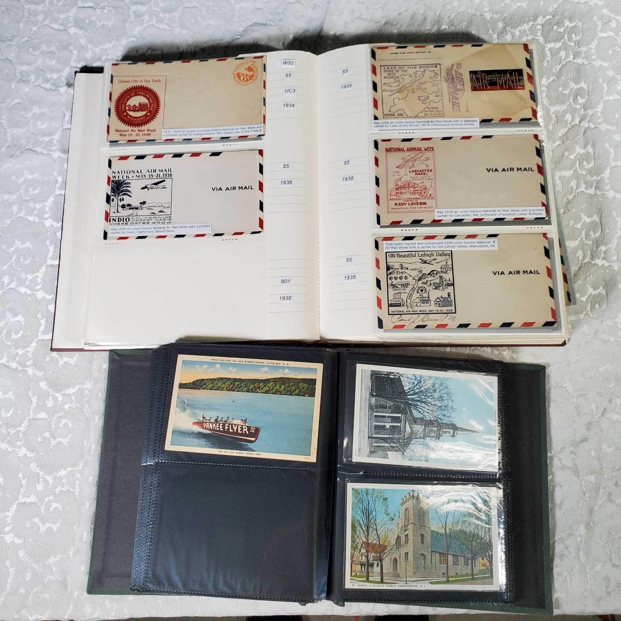 5 Albums of Vintage and Antique First Day Covers, Stamps, Postcards and Old Stock Certificates