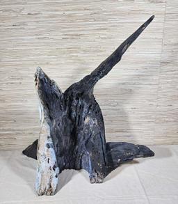 Stump Carving Mixed Media Sculpture Of Sail Fish