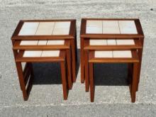 Pair Of MCM 3 Piece Nesting Teak & Tile End Tables