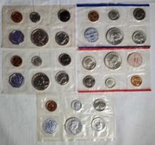 5 US Mint Silver Proof Sets in Celo Packs with Franklin Half Dollars - 1958, 1959, 2 1960 and 1963
