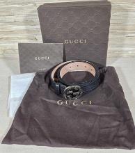 Authnetic Women's Gucci Black Monogram Belt in Orig. Box, Dust Bag and Receipt
