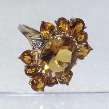 Citrine And Diamond Cluster Ring 10K Yellow Gold