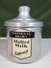 Near Mint "National Dairy" Malted Milk Extra Rich Aluminum Soda Fountain Counter Canister