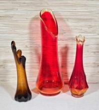 3 Mid Century Swung Art Glass Vases
