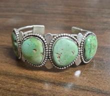 Vintage Native American Green Turquoise Sterling Silver Cuff Bracelet
