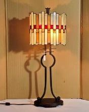Dale Tiffany Haskey Accent Lamp With Stained Glass Offset Ribbed Cylinder Shade