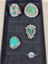 5 Vintage Sterling Silver Native American Rings
