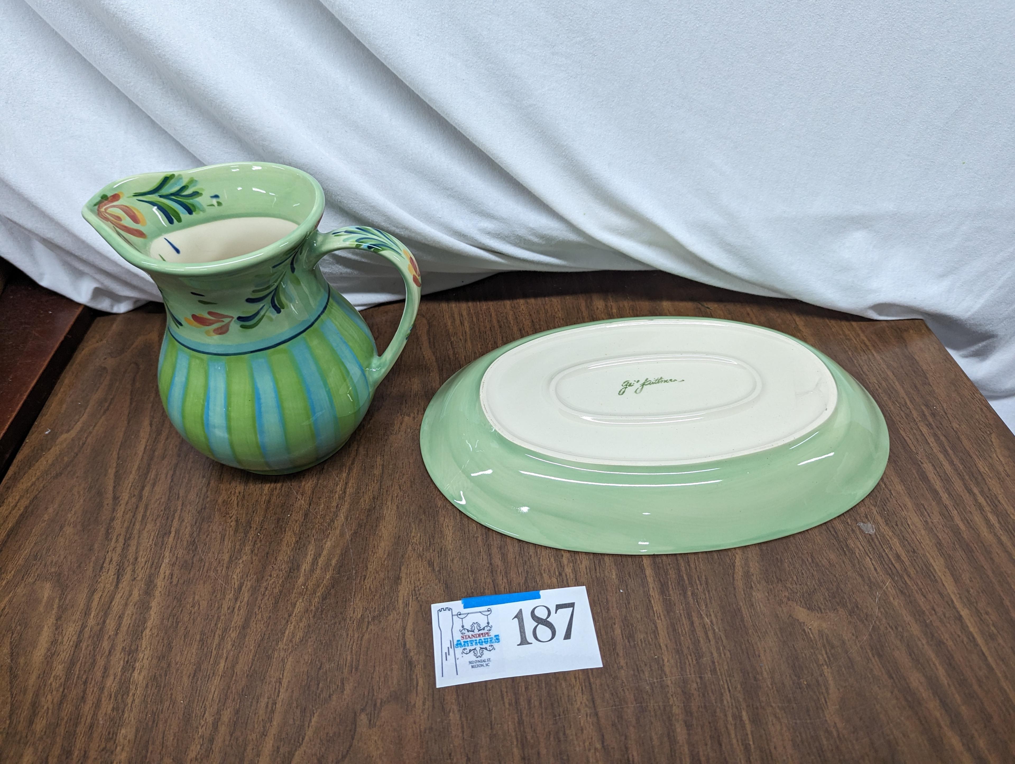 Green and Blue Platter and Pitcher