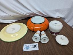 Floral Plate, Orange Bowl, Salt and Pepper set