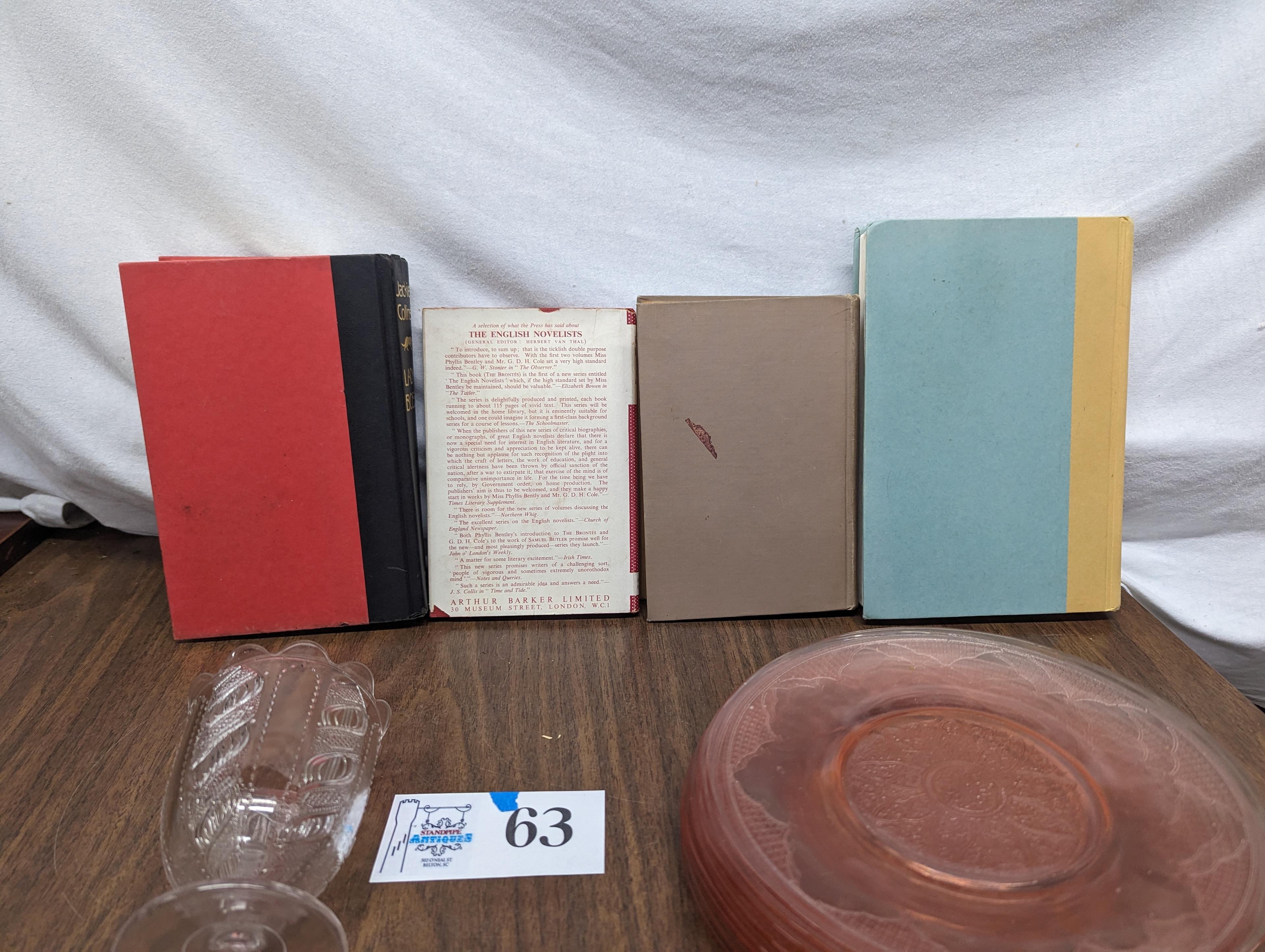 Books, Pink Glass Plates, Cup