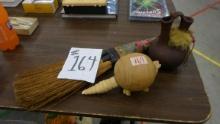 native american and folk art items, hand carved wooden armadillo, indian vase and early handmade and