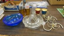 vintage home decor, ash trays, juicer, salt and pepper shakers and brass candle holders