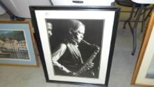 art, black and white photo of a sax player 30x24