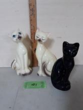 Vintage 1960-70 Siamese Cat Figures, Black with green eyes