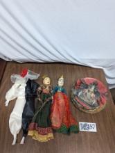 Wooden / Ceramic Figures, Painted Plates