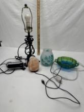Box Lot/Lamps, Alarm Clock, Carnival Glass, ETC