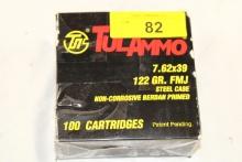 100 Rounds of TulAmmo 7.62x39 122 Gr. FMJ Ammo