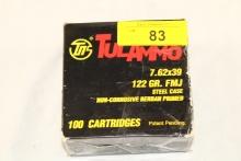 100 Rounds of TulAmmo 7.62x39 122 Gr. FMJ Ammo