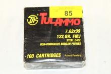 100 Rounds of TulAmmo 7.62x39 122 Gr. FMJ Ammo