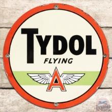 Tydol Flying A Gasoline SS Porcelain Pump Plate Sign