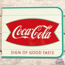 NOS Coca Cola Sign of Good Taste DS Tin Flange Sign w/ Fishtail