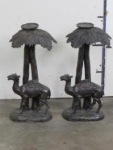2 Big Bronze Candle Holders w/Palm Tree & Camel (ONE$)