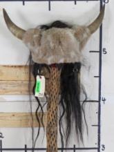 Costume Viking Helmet w/Faux Fur & Real Horns