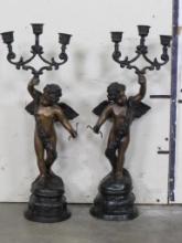 Beautiful Pair of Bronze Cupid Statue Candle Holders BRONZE ART