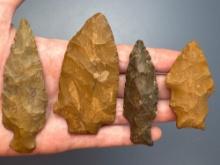 4 Impressive Jasper Points, Found in 1999 near Gilbert Generator, Bucks Co., PA, 3 Miles from Durham